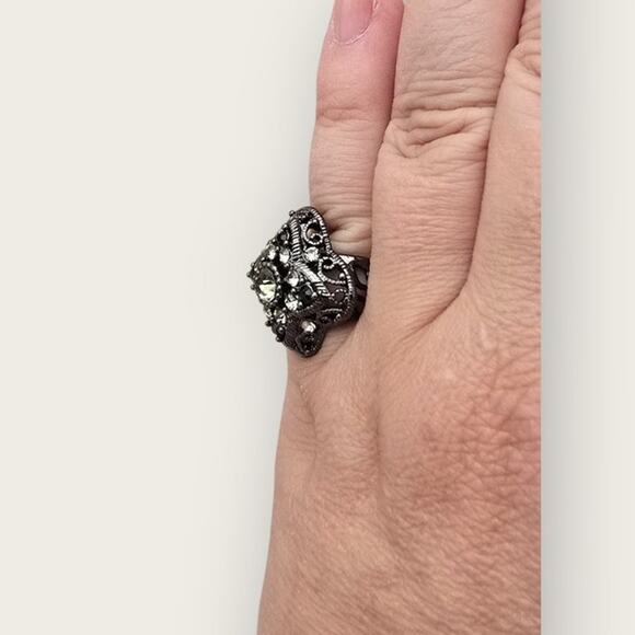 Black & Smoky Crystal Filigree Statement Ring  – Premier Designs - Picture 2 of 7